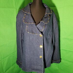 Odeliah Denim Blue Jacket Womens Plus Size 24W Bronze Metal Accents Vtg Retro